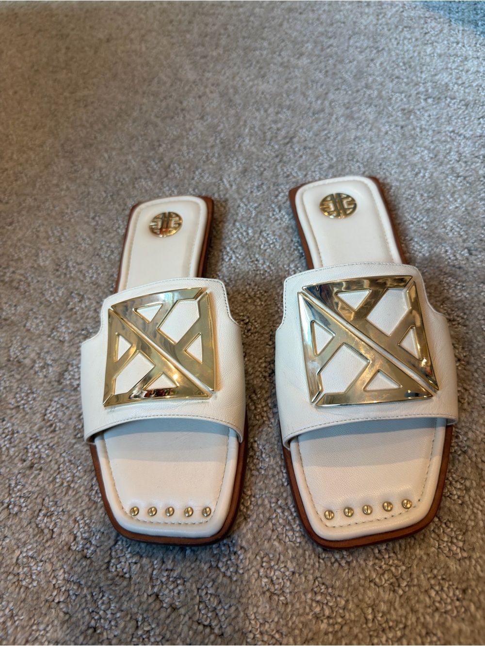 ANTONIO MELANI White Slide Mules with Gold Hardware